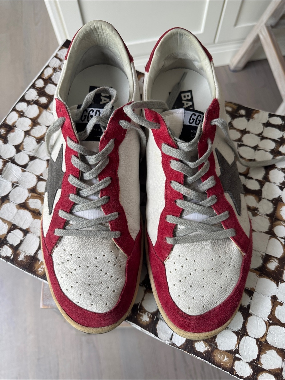 Golden Goose Men’s Low-Top Sneakers in White & Red